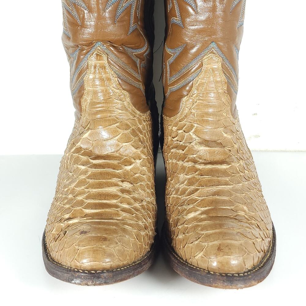 Tony Lama Men's US 8,5D Brown Python Snake Skin Exotic Western Cowgirl Boots - Picture 4 of 16